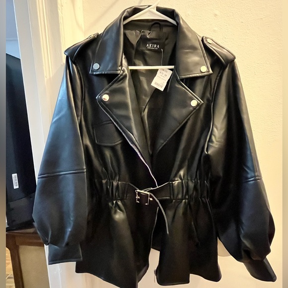 NWT AKIRA black leather jacket size XL - Picture 1 of 4